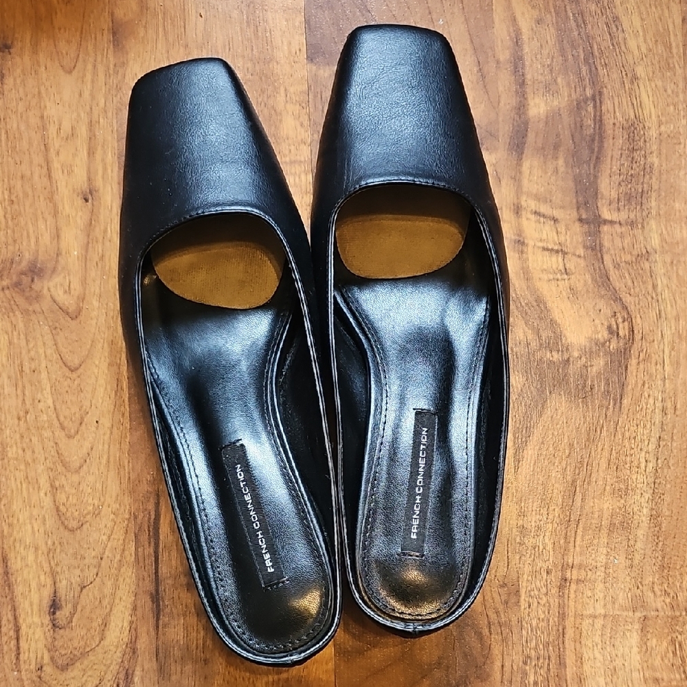 French Connection Black Leather Slip-On Shoes